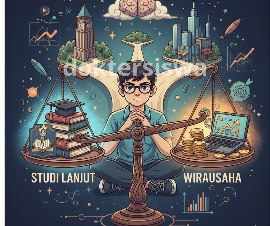 Perbandingan visual antara Studi Lanjut dan Wirausaha untuk membantu siswa memilih jalur karier.