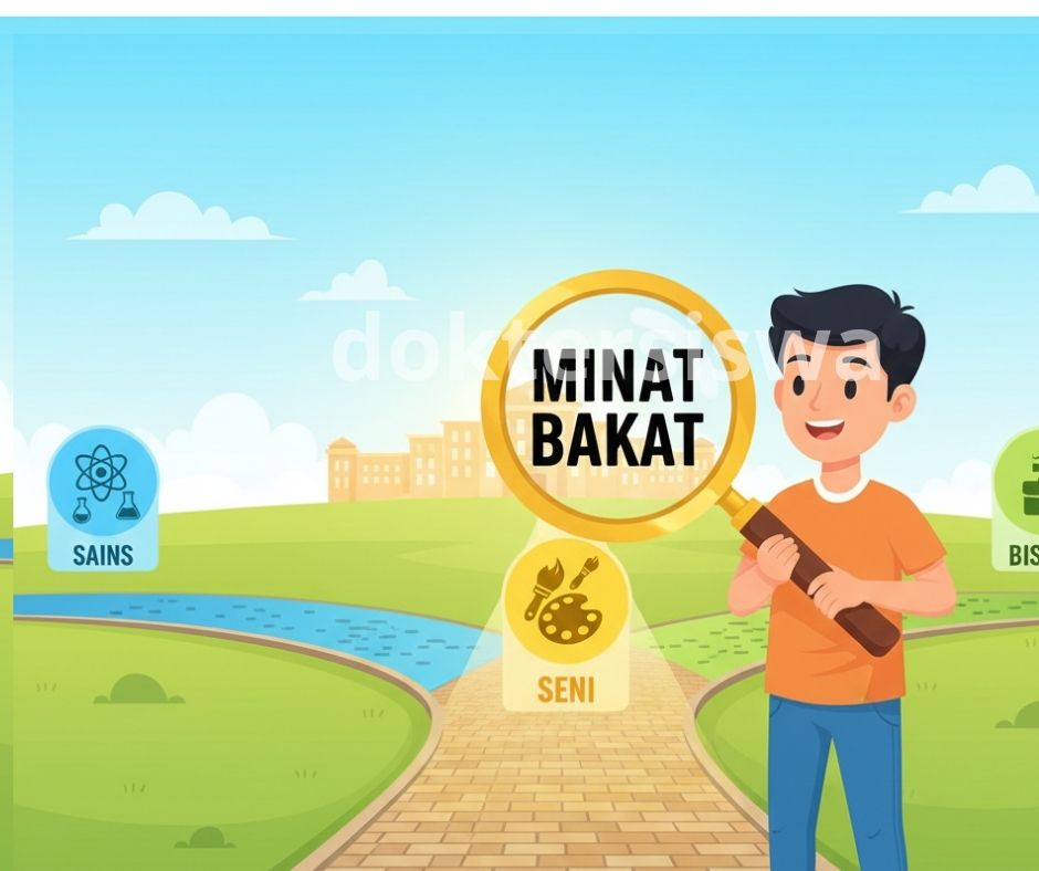 Ilustrasi 3D simbol jurusan kuliah masa depan seperti teknologi informasi, kesehatan, dan teknik yang menjanjikan prospek kerja