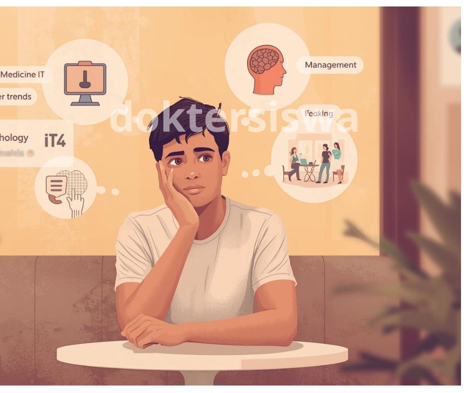 Ilustrasi siswa bingung memilih antara mengikuti kerumunan massal menuju jurusan populer yang viral atau memilih jalan sendiri yang sesuai minat